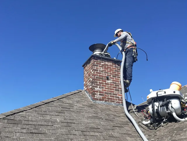 Dedicated Naugatuck Chimney Sweep team member cleaning a chimney in Naugatuck, CT