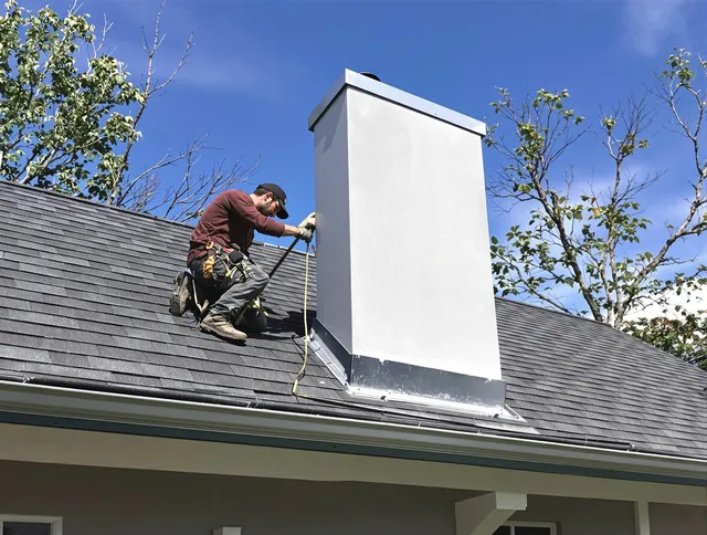 Naugatuck Chimney Sweep team member finishing chimney construction in Naugatuck, CT