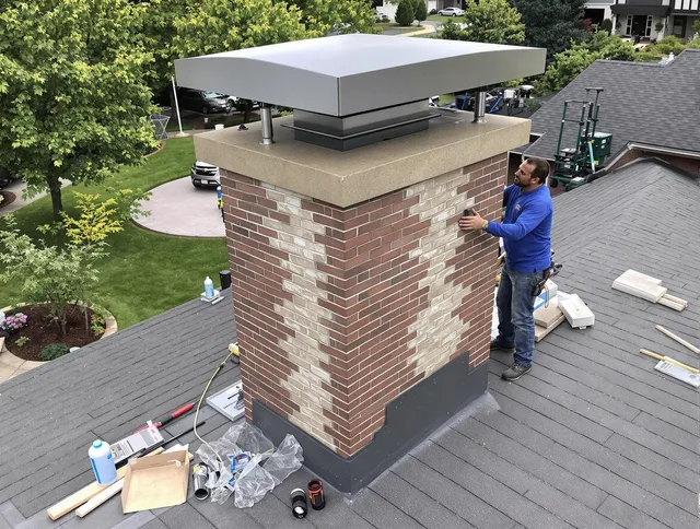 Naugatuck Chimney Sweep team working on a custom chimney remodel in Naugatuck, CT