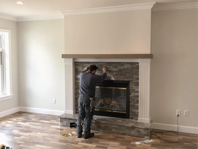 Naugatuck Chimney Sweep finishing a custom fireplace install in Naugatuck, CT
